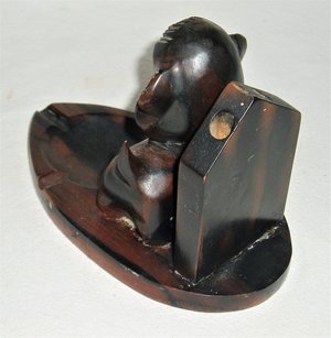 Folk Art Dog Ash Tray Pencil Holder, Wood