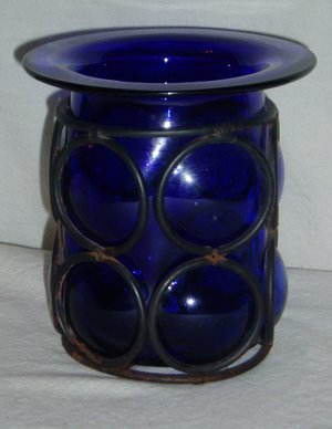 Vintage Cobalt Vase, Bubble, Handblown Caged