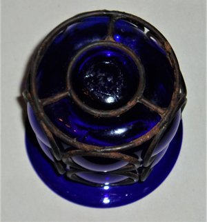 Vintage Cobalt Vase, Bubble, Handblown Caged