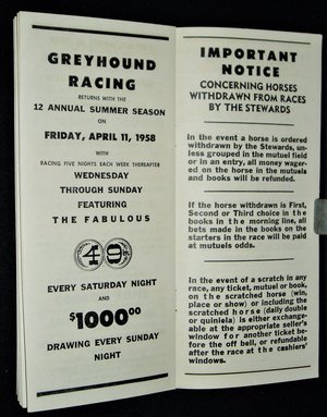 Vintage Caliente Horse Racing Program, 1958