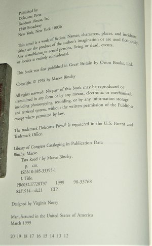 Tara Road by Maeve Binchy, Vintage Hardback Book, Oprah's Book Club Selection