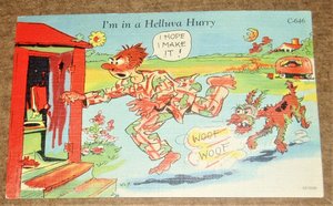 Vintage Postcard, Cartoon 1940's Humor, Outhouse, 2nd Card Ships Free