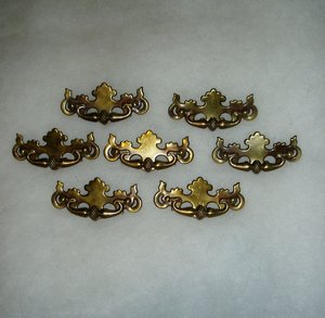 Brass Drawer Pulls, Set of 7 Drop Pulls