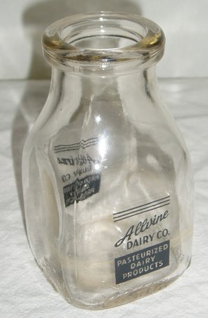 Milk Bottle Allvine Dairy, Kansas City, One Half Pint