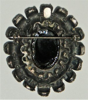 Victorian Mourning Brooch Cameo, Pewter and Black Glass (French Jet?)