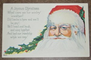 Christmas Postcard, Santa's Face with Holly, W517