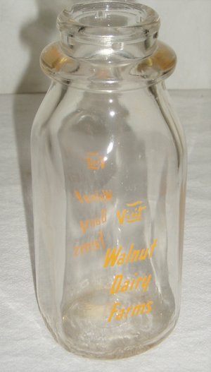 Milk Bottle Walnut Dairy, Waterloo Iowa, One Half Pint