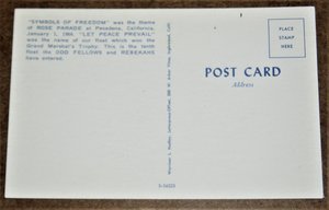 Postcard, Tournament of Roses Parade, 1964, Odd Fellows and Rebekahs, Add'l Cards Ship Free