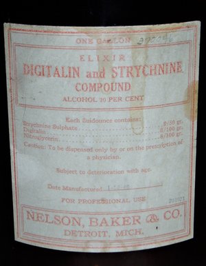 Gallon Brown Bottle, Pharmacy RX Apothecary, Digitalin and Strychnine, Empty