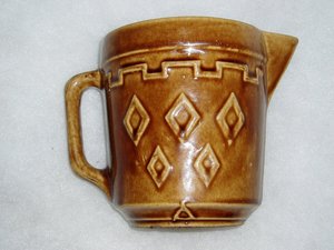 Antique Stoneware Pitcher, Diamond Pattern, Western Monmouth, 1930's-40's