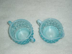 Vintage Fenton Cream and Sugar, Blue Opalescent