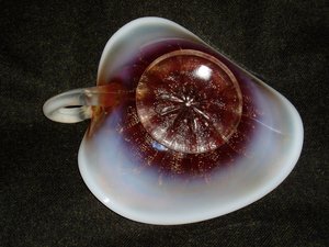 Vintage Carnival Glass, Peach Opalescent Leaf Rays Nappy by Dugan