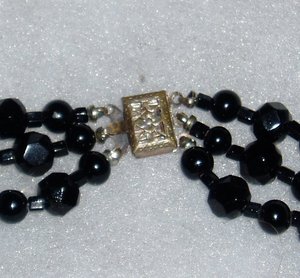 Vintage Faceted Black Glass 3-Strand Necklace and Ring Set