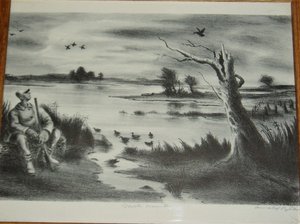 Framed Lithograph Print, Duck Hunter by Arnold Blanch