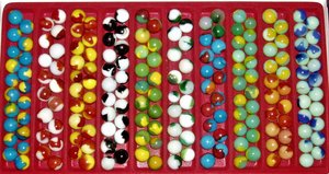 Ten Different Peltier Peerless Patch Marbles, Vintage Toy