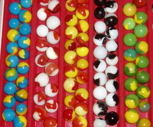 Ten Different Peltier Peerless Patch Marbles, Vintage Toy