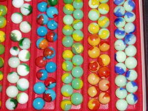 Ten Different Peltier Peerless Patch Marbles, Vintage Toy