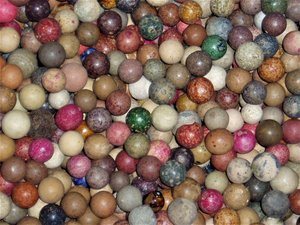 Antique Clay Marbles x 25, Natural, Dyed, Glazed