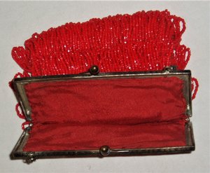 Antique Red Flapper Purse, Micro-Beads, Vine Design