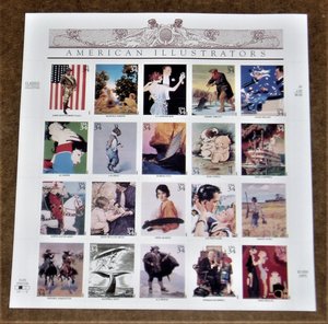 Mint 34c Stamp Sheet, American Illustrators, Scott Catalog #3502, 20 Stamps