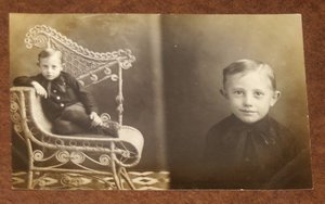 Real Photo Postcard, Wicker Chair, Carl Smith, Plainfield Iowa,
