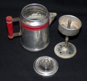 Miniature Coffee Pot, Aluminum, Red Detail