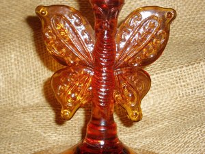 Nailsea Butterfly Compote, Amber Glass with White, Victorian