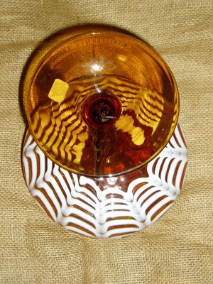 Nailsea Butterfly Compote, Amber Glass with White, Victorian