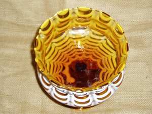 Nailsea Butterfly Compote, Amber Glass with White, Victorian