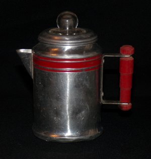 Miniature Coffee Pot, Aluminum, Red Detail