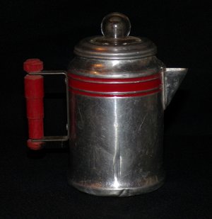 Miniature Coffee Pot, Aluminum, Red Detail