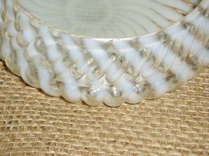 Berry Bowl, White Striped Opalescent, Victorian Pattern Glass