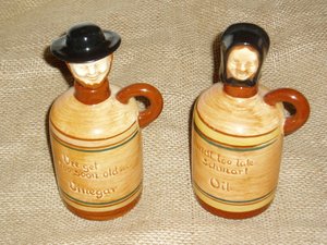 Vintage Pennsbury Pottery Oil and Vinegar, Amish Couple, Morrisville Pennsylvania