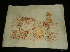 Tinted Embroidery Nursery Rhyme,  See-Saw Marjory Daw, Pillow Top / Frame