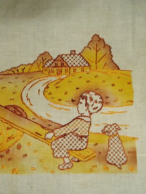 Tinted Embroidery Nursery Rhyme,  See-Saw Marjory Daw, Pillow Top / Frame