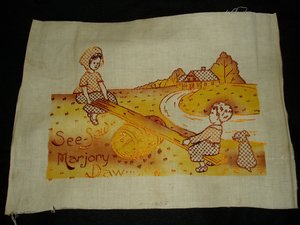 Tinted Embroidery Nursery Rhyme,  See-Saw Marjory Daw, Pillow Top / Frame