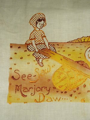 Tinted Embroidery Nursery Rhyme,  See-Saw Marjory Daw, Pillow Top / Frame