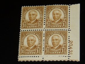 USA Mint Stamp, Plate Block 633, Warren Harding, c. 1927