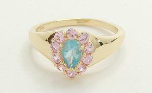 54% Off, 14K Gold Ring, Blue Apatite and Pink Tourmaline, Size 5, Free USA Shipping