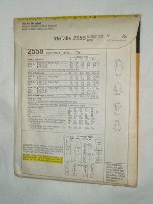 Vintage McCall's Pattern, Misses' One or Two-Piece Dress, 2558 Size 16