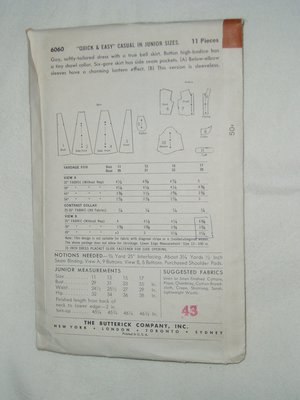 Vintage Butterick Pattern, Tailored Dress, 6060 Size 17