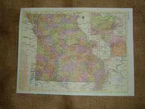 Vintage Railroad Map,  Mississippi and Missouri Rail Lines, 1950's