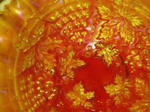 Carnival Glass Bowl, Northwood Grape & Cable, Gold Leaves