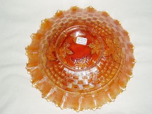 Carnival Glass Bowl, Northwood Grape & Cable, Gold Leaves