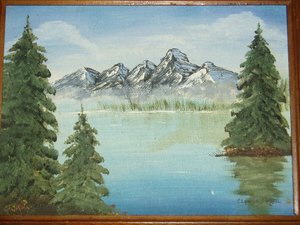 Vintage Original Painting, Signed, Framed, Mountain Lake