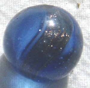 Ribbon Lutz Marble in Blue Glass, End-of-Cane, Rare Antique, Free USA Shipping