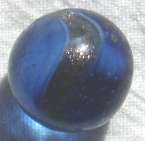 Ribbon Lutz Marble in Blue Glass, End-of-Cane, Rare Antique, Free USA Shipping