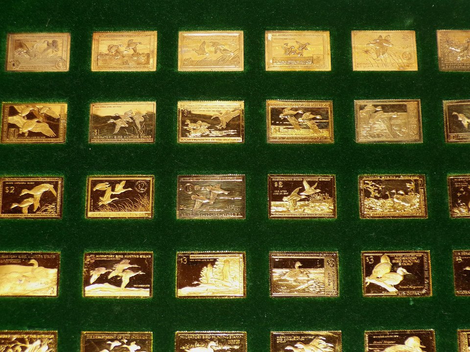 Franklin Mint Duck Stamps Set, 50 In Case, Gold on Silver