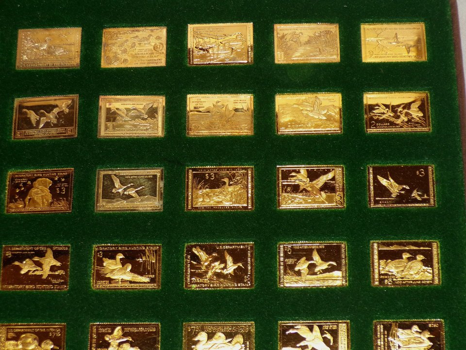 Franklin Mint Duck Stamps Set, 50 In Case, Gold on Silver