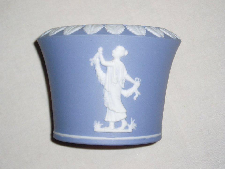 Lefton Jasperware Vase, Flower Pot, Romanesque, Blue White